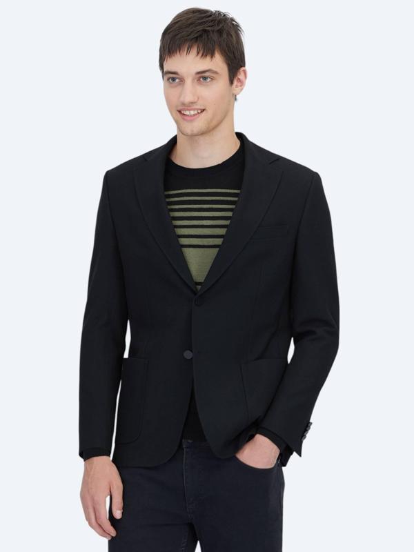 Siyah Desenli Modern Fit Ceket - Image 1