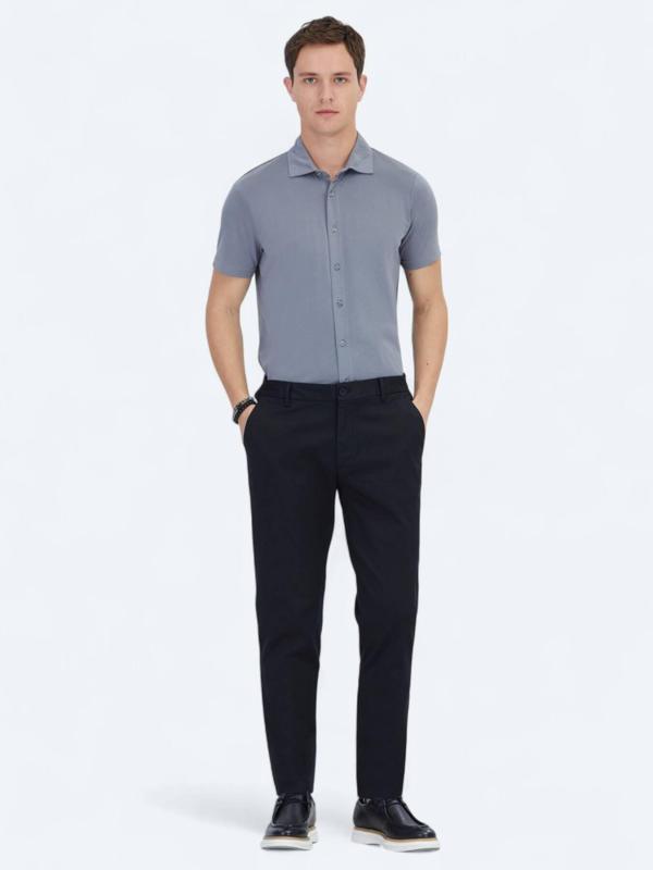 Siyah Dokuma Jogging Fit Casual Pamuk Karışımlı Pantolon - Image 1