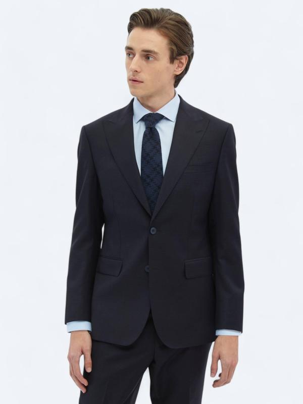 Siyah Desenli Modern Fit Yün Karışımlı Takım Elbise - Image 1