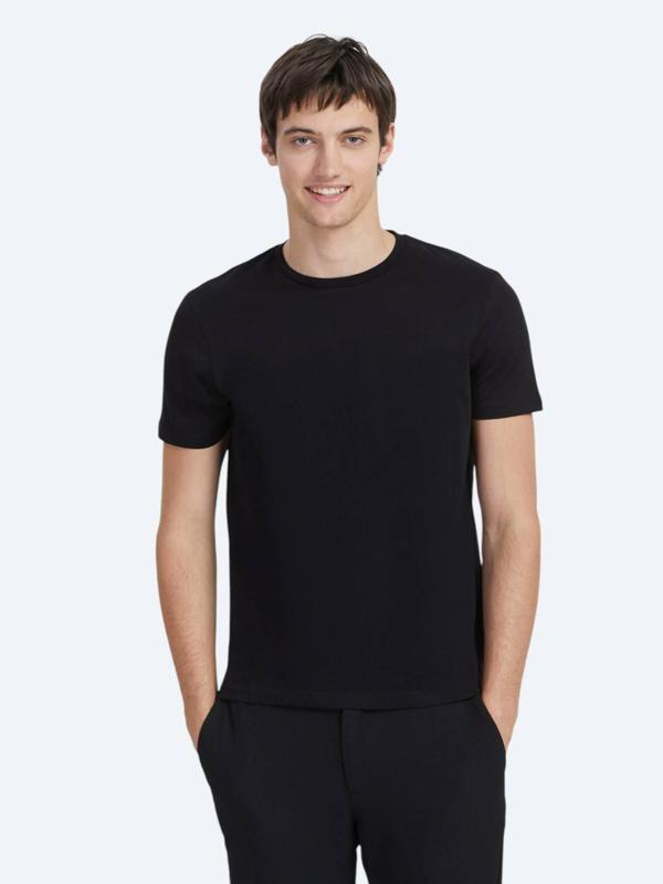 Siyah Düz Bisiklet Yaka %100 Pamuk T-Shirt - Image 1