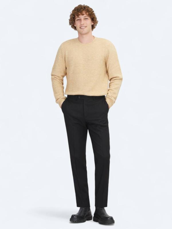 Siyah Düz Dokuma Fitted Fit Klasik Pantolon - Image 1