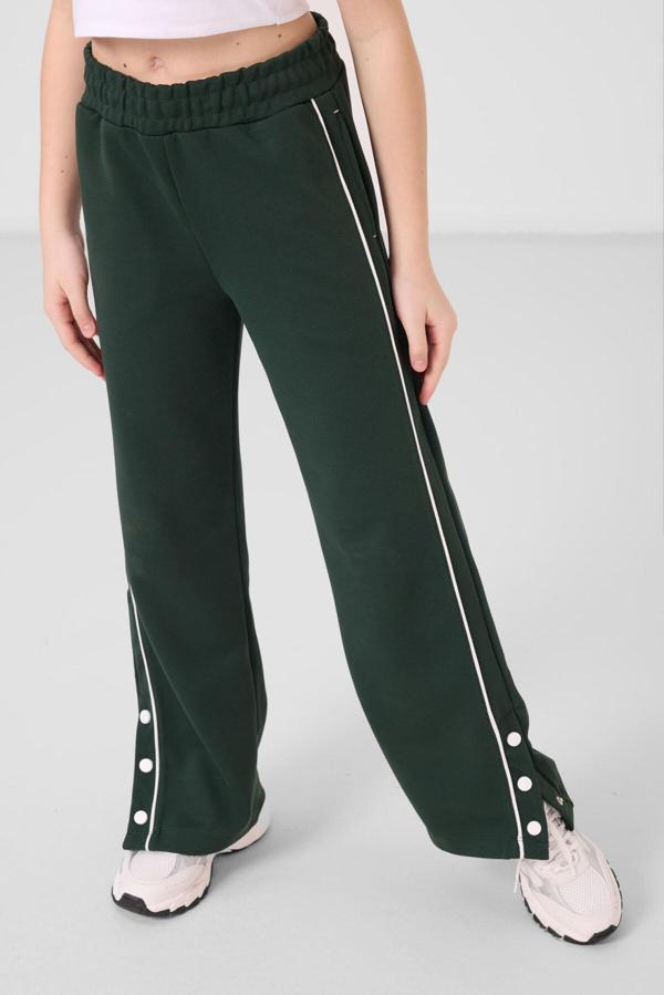 Çam Yeşili Geniş Paça Çıt Çıt Detaylı Kız Çocuk Palazzo Pantolon - 75199 - Image 1