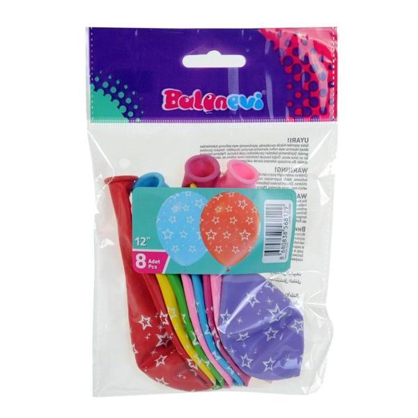 Balon Evi Çepeçevre Yıldız Baskılı 12inç Balonlar 8'Li - Image 1