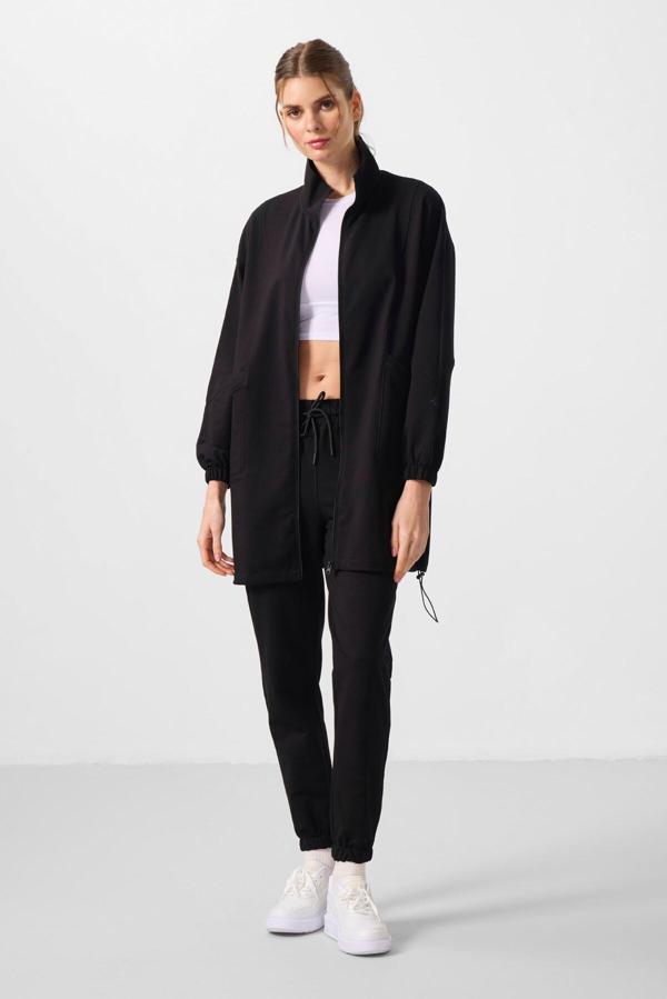 Siyah Dik Yaka Fermuarlı Rahat Form Kadın Eşofman Tunik Takım - 95345 - Image 1