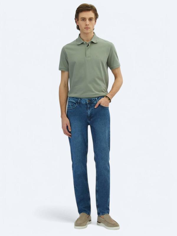 Orta Mavi Slim Fit Çevre Dostu Denim Pamuk Karışımlı Pantolon - Image 1