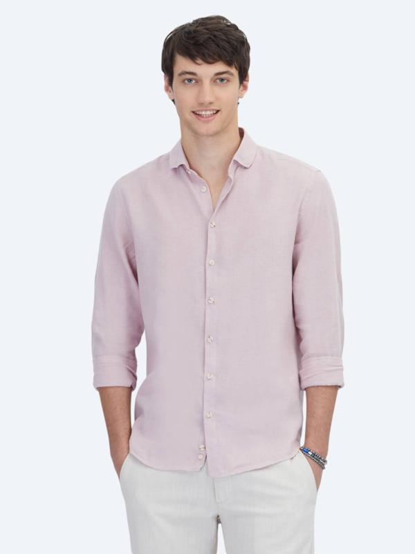 Pembe Düz Regular Fit Dokuma Casual Pamuk Karışımlı Gömlek - Image 1