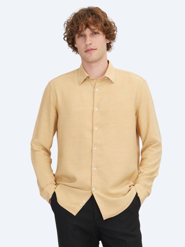 Safran Çizgili Regular Fit Dokuma Casual Gömlek - Image 1