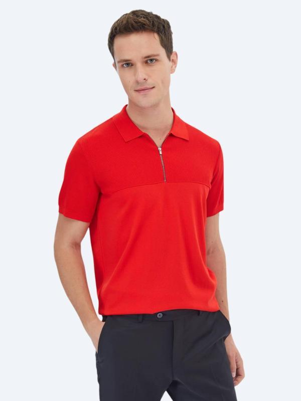 Nar Çiçeği Polo Yaka Jakarlı Triko - Image 1