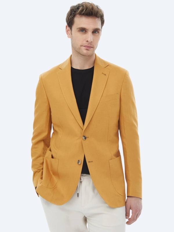 Safran Düz Modern Fit Keten Karışımlı Ceket - Image 1
