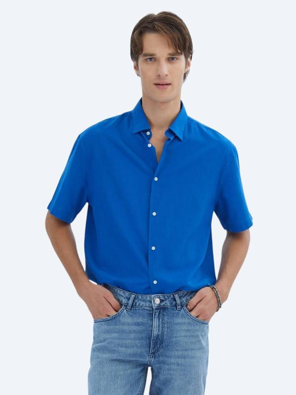 Saks Oversize Fit Dokuma Casual %100 Pamuk Gömlek - Image 1