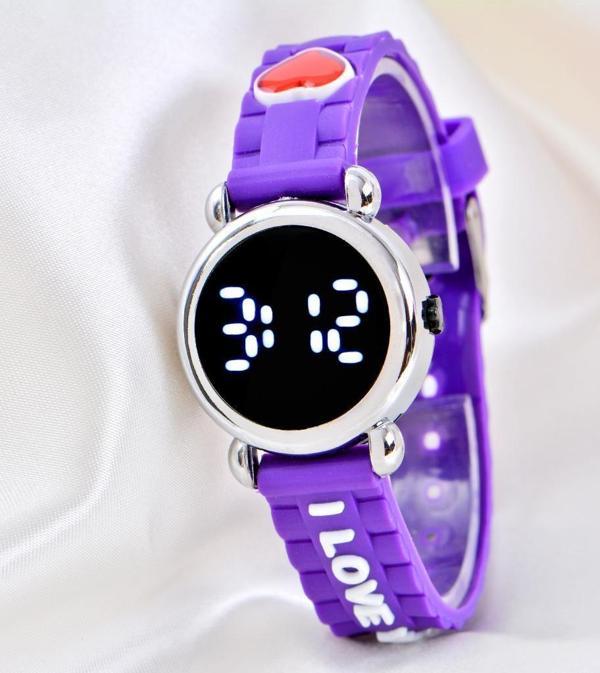 Pinkoli Mor Silikon Kordon (04-09 Yaş ) Takvimli Şirin Led Ekran Küçük Çocuk Kol Saat ST-304156 - Image 1