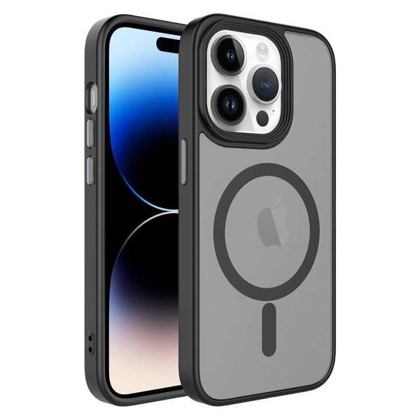 iPhone 14 Pro Uyumlu Mat Arka Yüzey Wireless Şarj Özellikli KHYR Flet Magsafe Kılıf-Siyah - Image 1