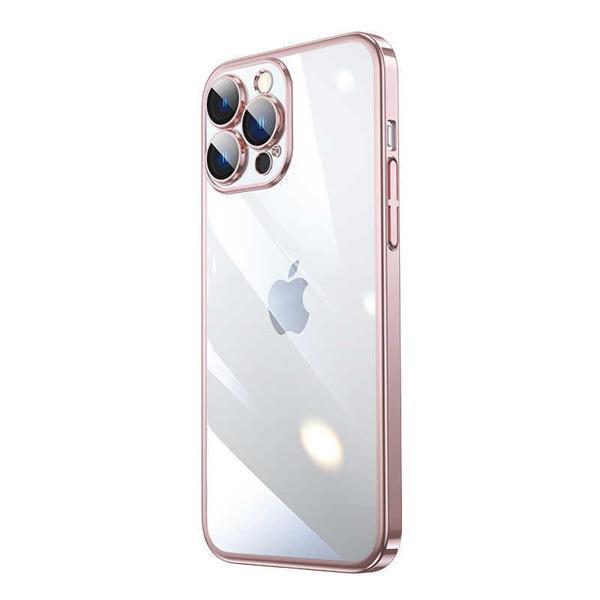 iPhone 14 Pro Max Uyumlu Sert PC Renkli Çerçeveli KHYR Riksos Kılıf-Rose Gold - Image 1
