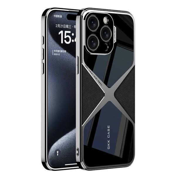 Apple iPhone 15 Pro Max Kılıf Ultra İnce Kamera Korumalı PC + Deri Arka Yüzey KHYR X-Pro Kapak-Siyah - Image 1