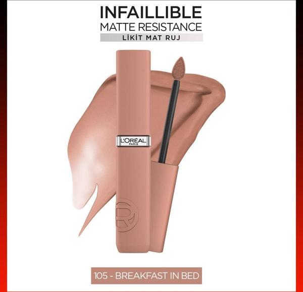 L'Oréal Paris Infaillible Matte Resistance Likit Mat Ruj - 105 Breakfast In Bed - Image 1