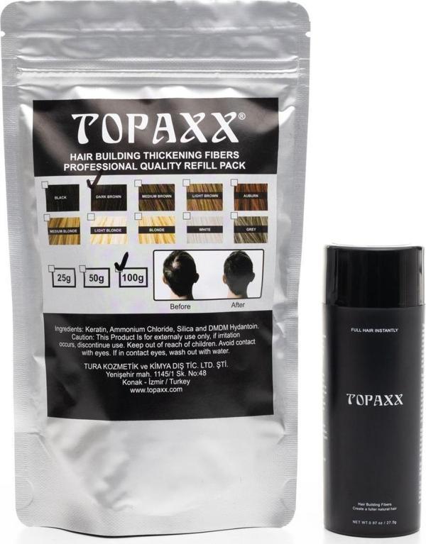Topaxx 100gr Orta Kahve/Medium Brown Saç Fiber Topik Tozu + 27.5 gr Orta Kahve Saç Fiber Tozu - Image 1