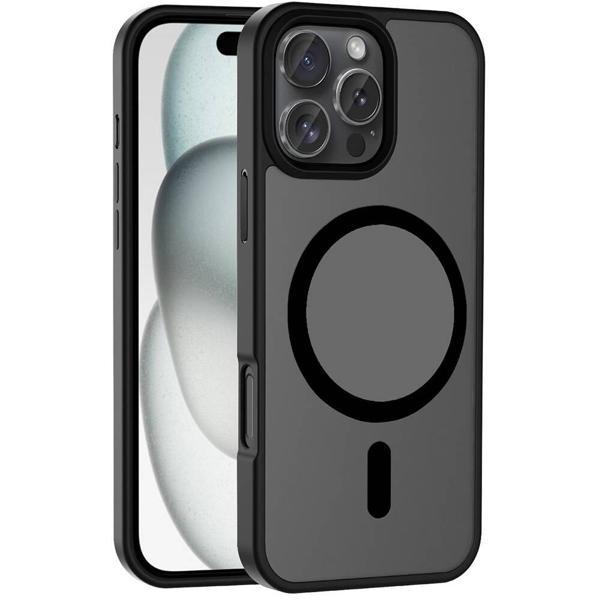 iPhone 16 Pro Kılıf Magsafe Şarj Özellikli Mat Arka Yüzey KHYR Sio Kapak-Siyah - Image 1