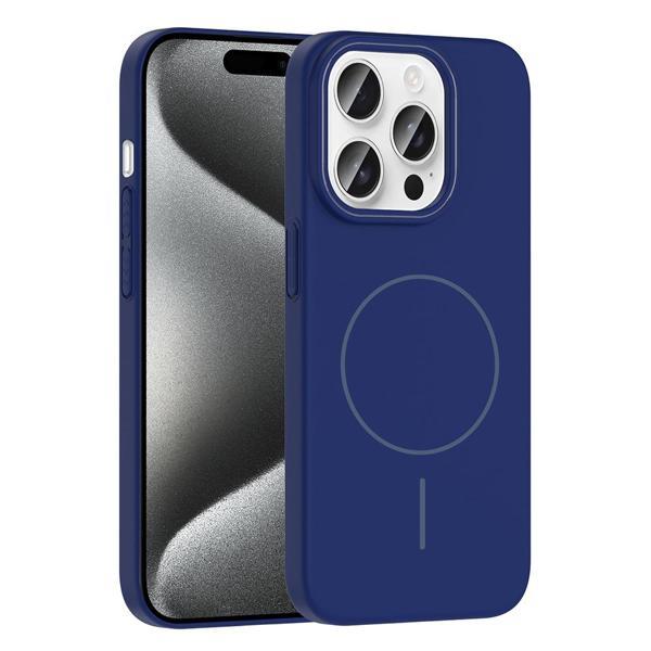 iPhone 15 Pro Kılıf Magsafe Şarj Özellikli KHYR Ruby Silikon Kapak - Lacivert - Image 1