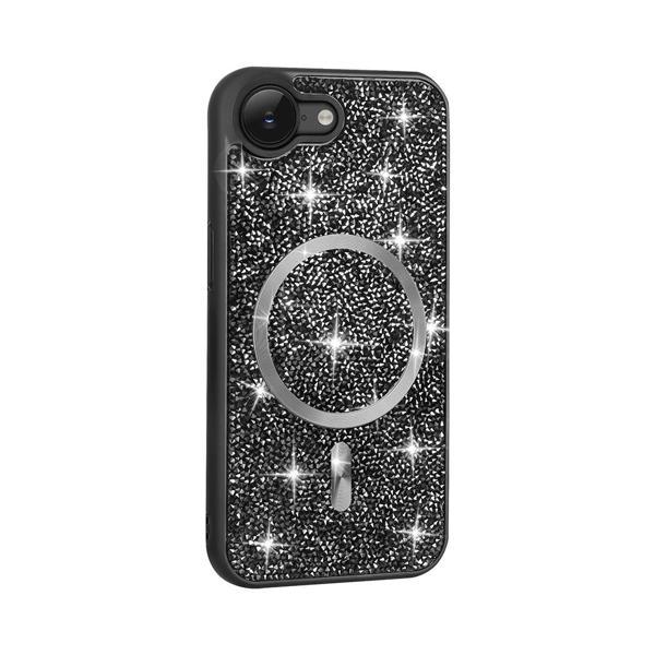 iPhone 16E Kılıf Pırlanta Tasarımlı M-safe Şarj Özellikli KHYR Mozaik Silikon Kapak - Siyah - Image 1