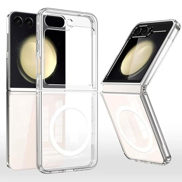 Galaxy Z Flip 7 Kılıf M-safe Şarj Özellikli Şeffaf Sert PC Zore Embos Kapak - Şeffaf - Image 1