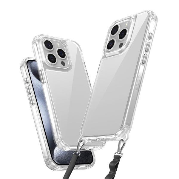 iPhone 15 Pro Kılıf Airbagli Takılabilir Askı Aparatlı KHYR Snap Silikon Kapak - Şeffaf - Image 1