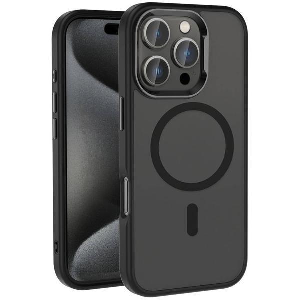 Apple iPhone 16 Pro Max Kılıf Magsafe Şarj Özellikli Parlak Kamera Çerçeveli KHYR Kost Kapak-Siyah - Image 1