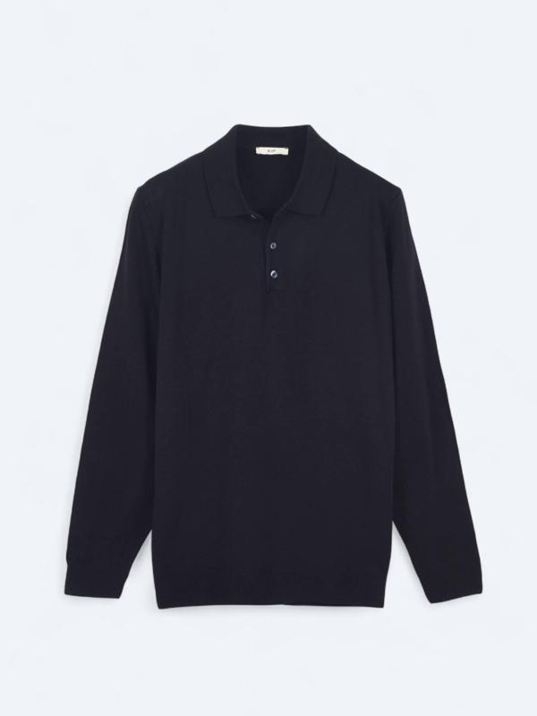 Lacivert Polo Yaka Düz Örgü Triko Kazak - Image 1