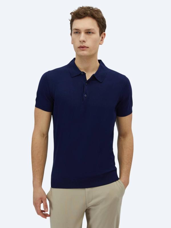 Lacivert Polo Yaka Düz Örgü Triko - Image 1