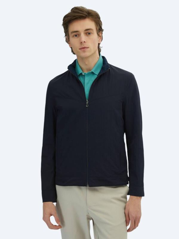 Lacivert Regular Fit Gizli Kapüşon Casual Dokuma Çift Taraflı Mont - Image 1