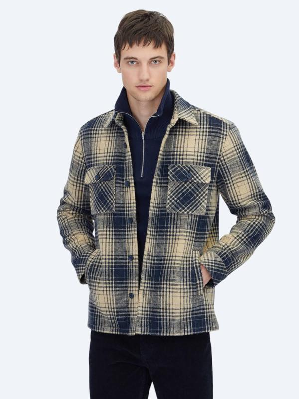 Lacivert Regular Fit Dokuma Overshırt - Image 1