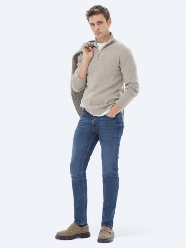 Lacivert Slim Fit Denim Pamuk Karışımlı Pantolon - Image 1