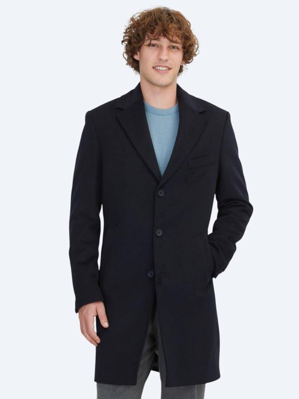 Lacivert Regular Fit Kelebek Yaka Klasik Dokuma Palto - Image 1