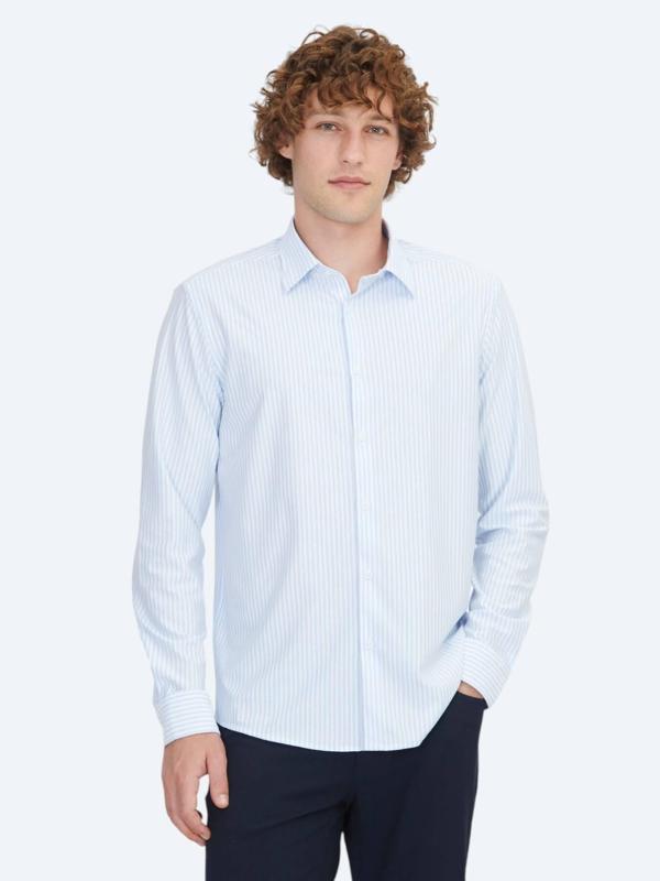 Mavi Çizgili Regular Fit Spor Pamuk Karışımlı Gömlek - Image 1