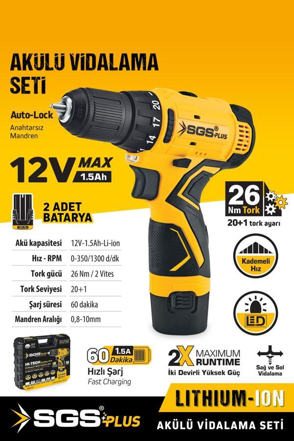 Sgs Sgs5131 12 Volt 1.5 Amper 2 Akülü Şarjlı Vidalama Matkap Seti - Image 1
