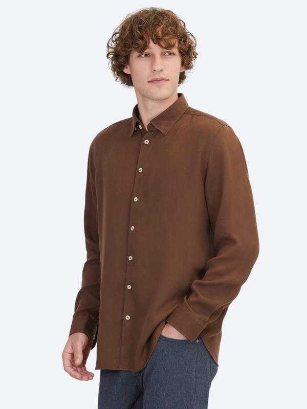 Kahverengi Regular Fit Dokuma Casual Gömlek - Image 1