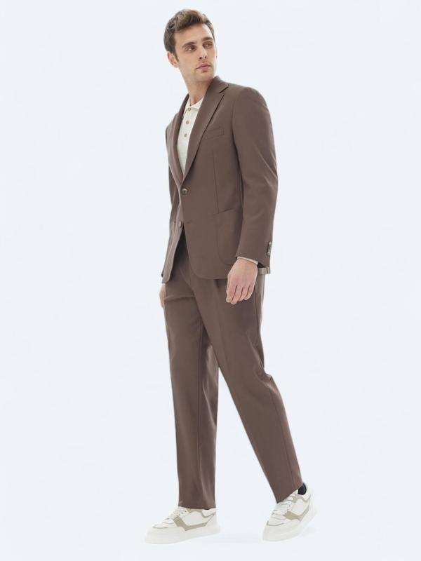 Kahverengi Düz Comfort Fit Takım Elbise - Image 1