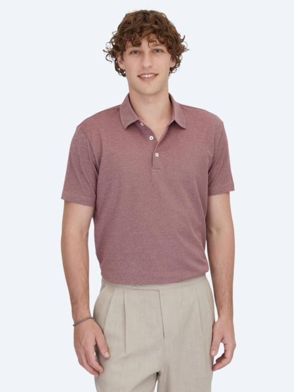 Kırmızı Polo Yaka Pamuk Karışımlı T-Shirt - Image 1