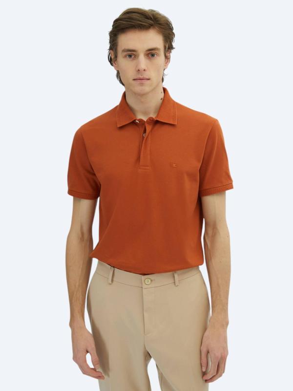 Kiremit Düz Polo Yaka %100 Pamuk T-Shirt - Image 1