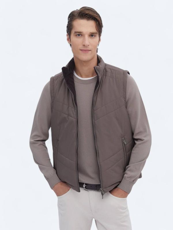 Koyu Vizon Regular Fit Gizli Kapüşon Casual Dokuma Spor Yelek - Image 1