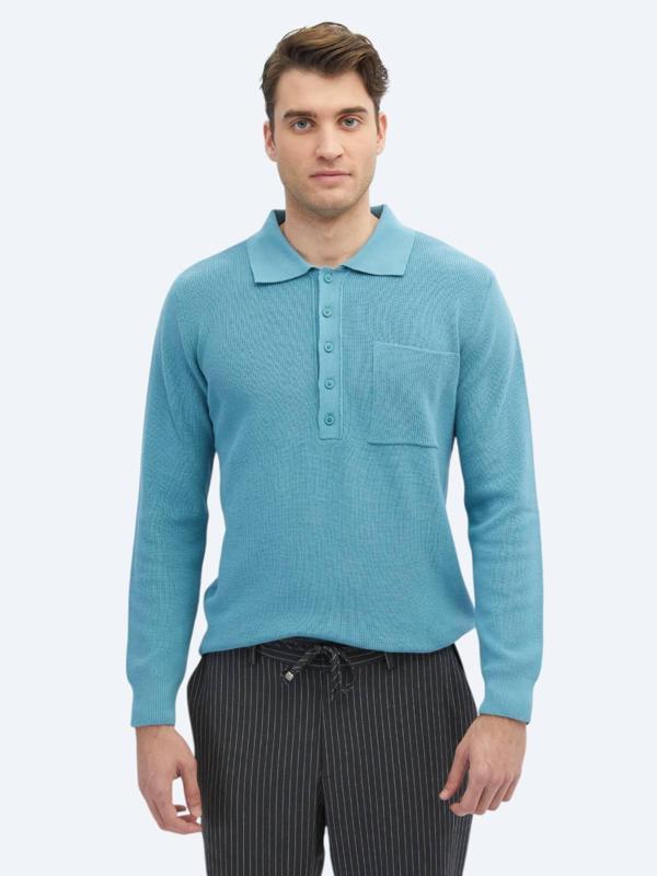 Koyu Mint Polo Yaka Selanik Pamuk Karışımlı Triko Kazak - Image 1