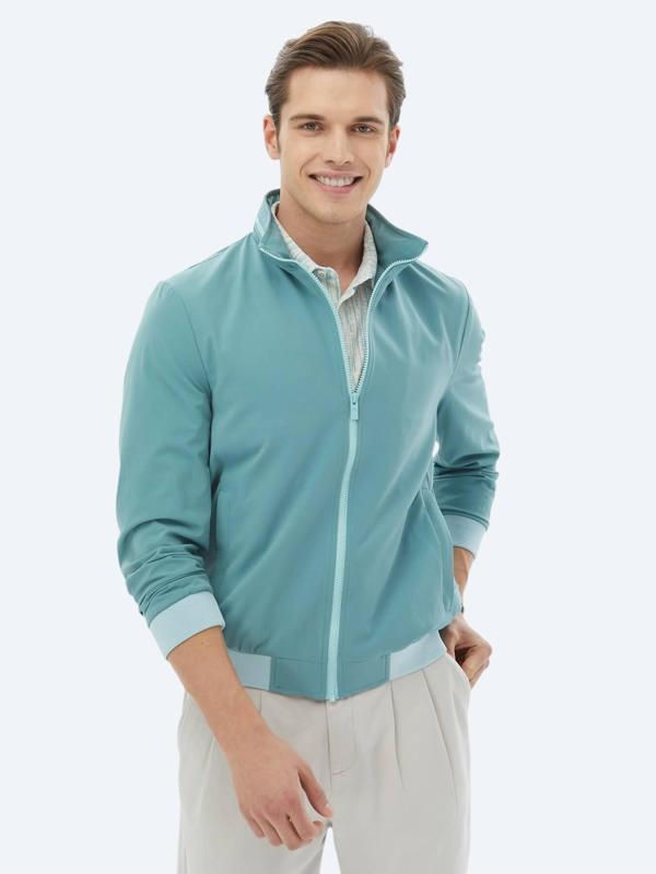 Koyu Mint Regular Fit Dik Yaka Casual Dokuma Mont - Image 1