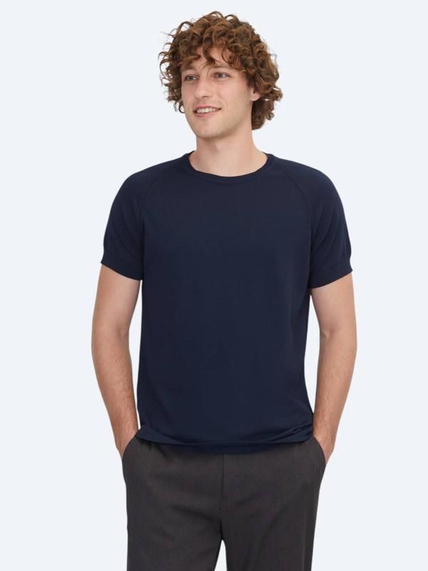 Lacivert Bisiklet Yaka Jakarlı Triko - Image 1