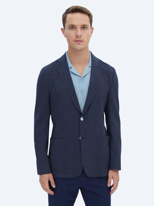 Lacivert Çizgili Modern Fit Ceket - Image 1