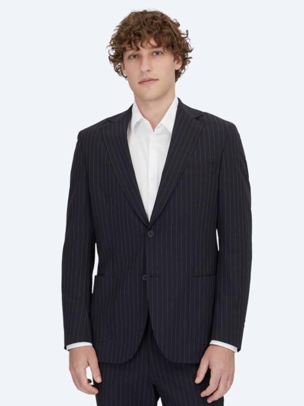 Lacivert Çizgili Modern Fit Örme Takım Elbise - Image 1