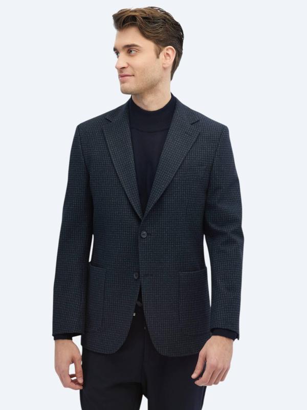 Lacivert Desenli Modern Fit Örme Ceket - Image 1