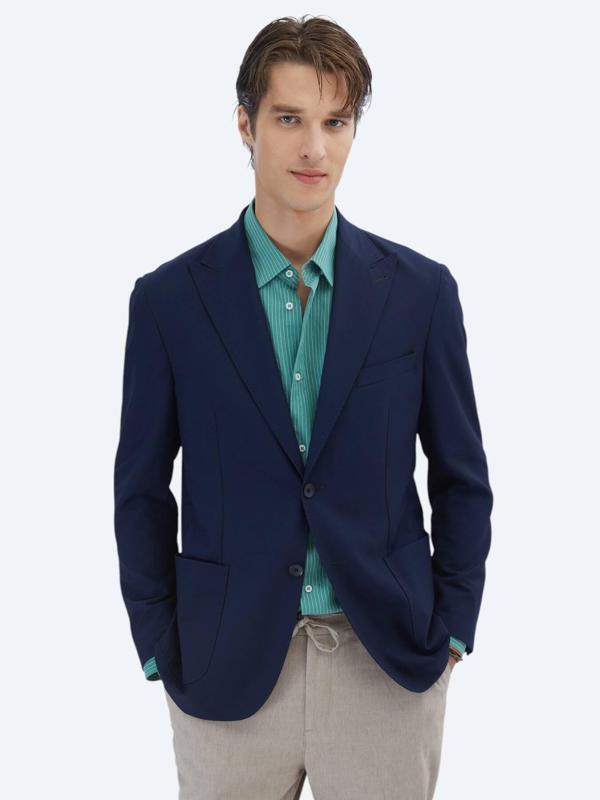 Lacivert Desenli Modern Fit Ceket - Image 1