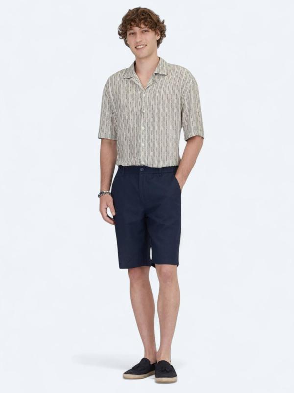 Lacivert Dokuma Jogging Fit Casual Pamuk Karışımlı Bermuda - Image 1