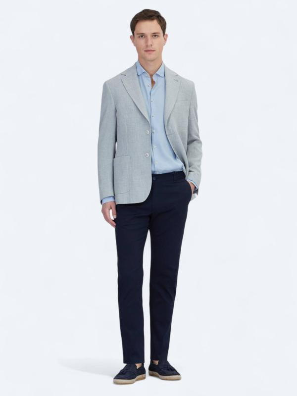 Lacivert Dokuma Regular Fit Casual Pamuk Karışımlı Pantolon - Image 1