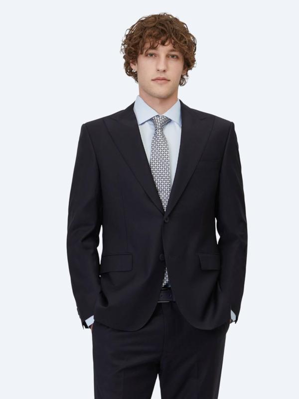 Lacivert Düz Modern Fit Yün Karışımlı Takım Elbise - Image 1