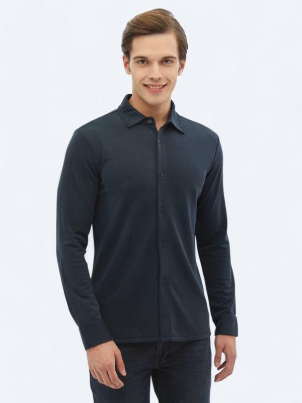 Lacivert Düz Regular Fit Casual Gömlek - Image 1